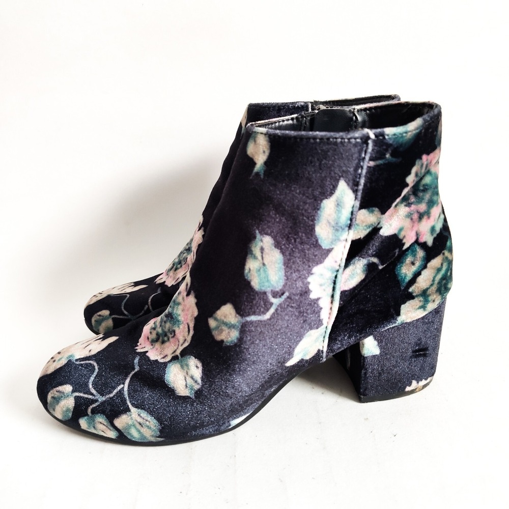 Sam Edelman Ankle Boots 8 Velvet Whimsigoth Black Floral Boho Block Heel Artsy